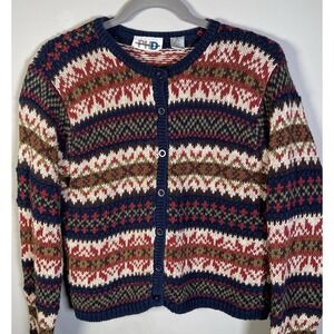 Paul Harris Design Fair Isle Cardigan Sweater Ramie Cotton Button Front S